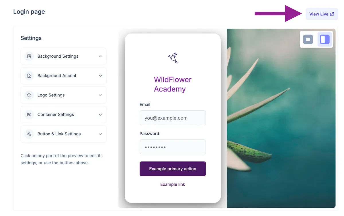 Two-column login page layout with background image
